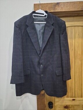 Men's Vintage 100% Shetland Wool Plaid Blazer Sportcoat Jacket Size 50 L.